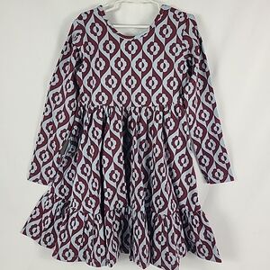 NEW Hanna Andersson Girl Long Sleeve Knit Skater Dress Floral Blue Purple Sz 6-7